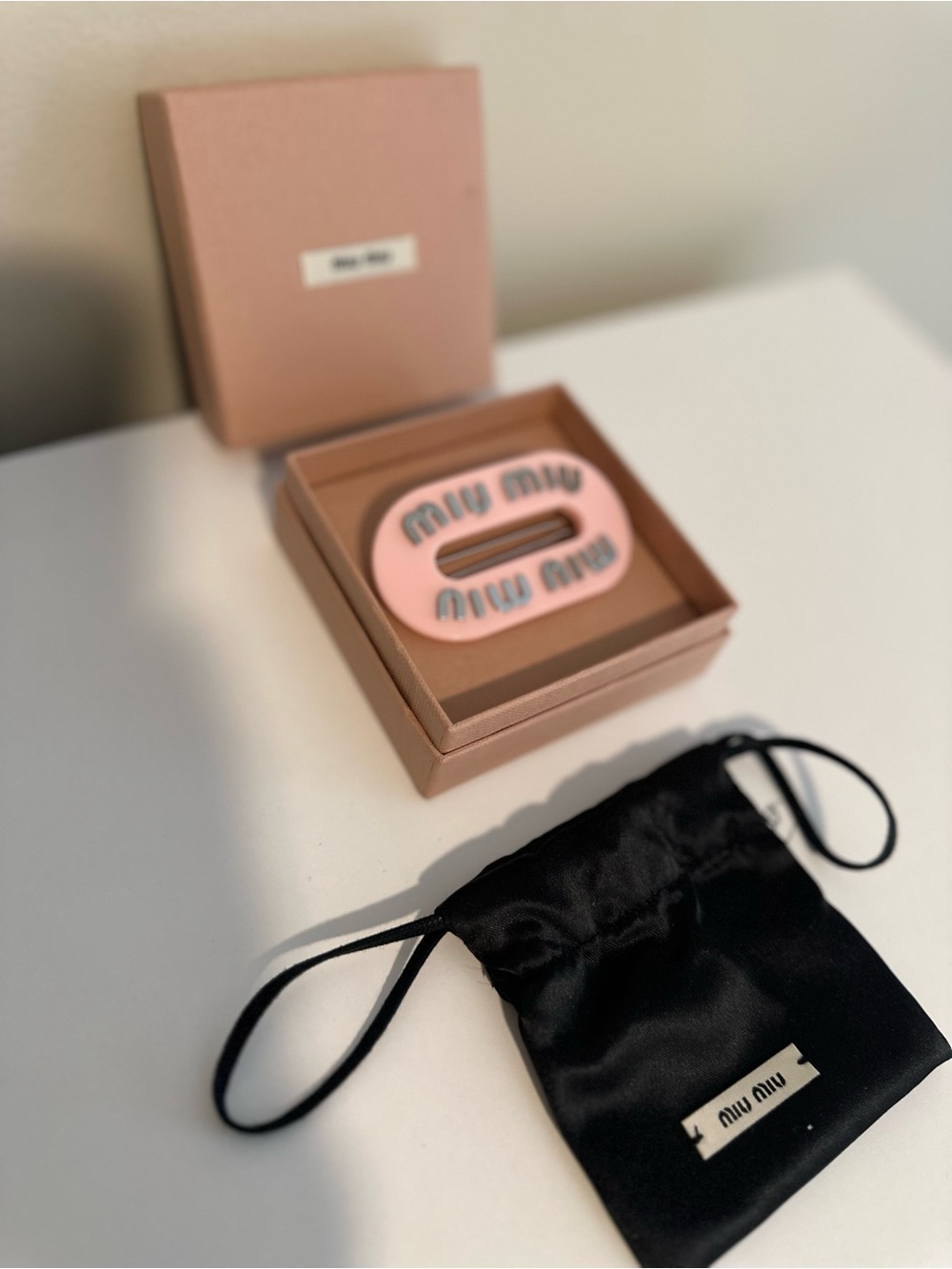 Miu Miu Pink Enamel Logo Hair Clip full inclusion - Picture 9 of 11
